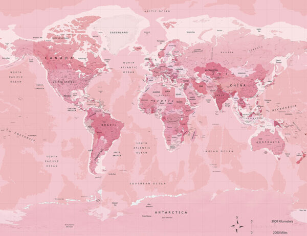 Fototapety Love World różowa | tapeta mapa świata
