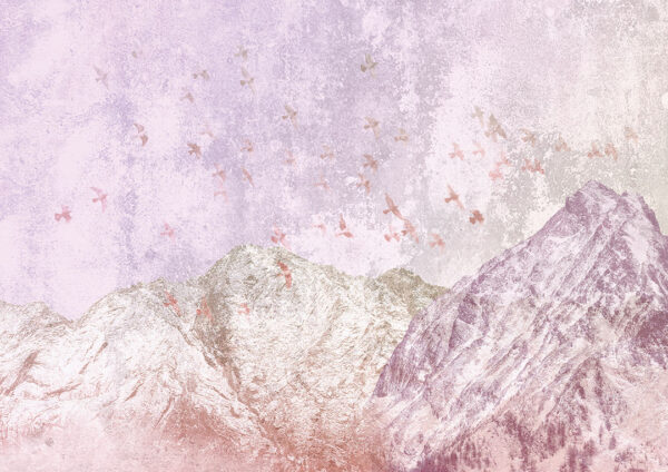 Fototapeta góry Freedom Mountains liliowy odcień | tapeta góry we mgle