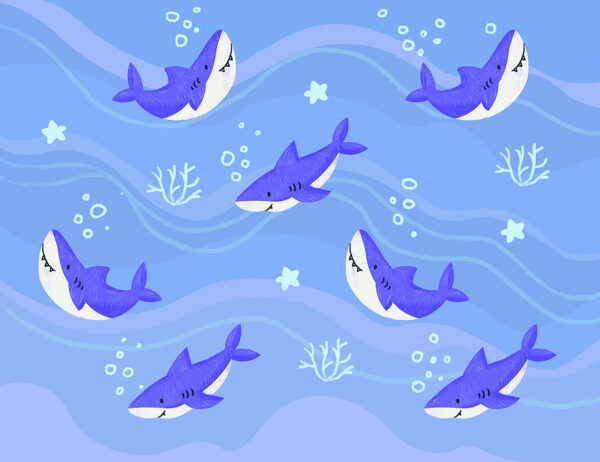 Fototapety Stado Rekinów niebieskie rekiny | fototapeta dla dzieci
