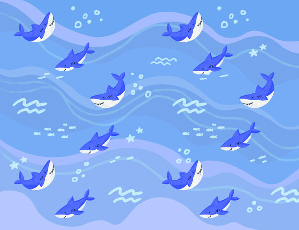 Fototapety Śmieszne Rekiny niebieskie odcienie | fototapeta dziecięca