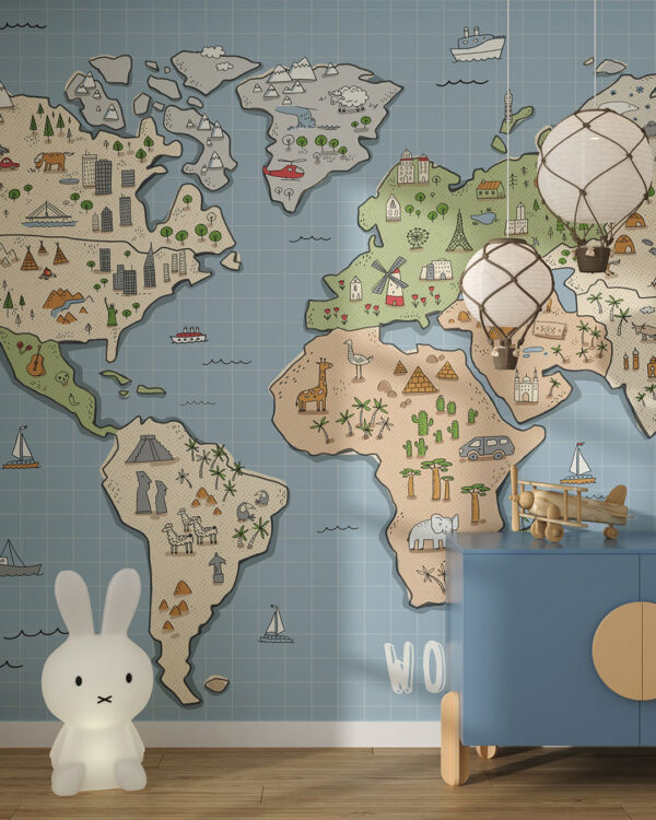 Fototapeta Mapa z Zabytkami Świata | fototapeta mapa świata