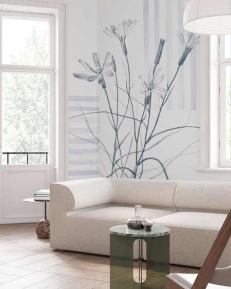 Fototapeta delikatne minimalistyczne kwiaty i geometria w jasnych kolorach do salonu