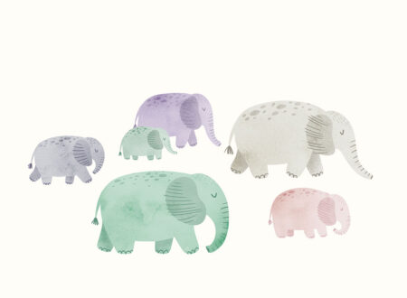 Dziecięca fototapeta z pastelowymi słoniami akwarelowymi