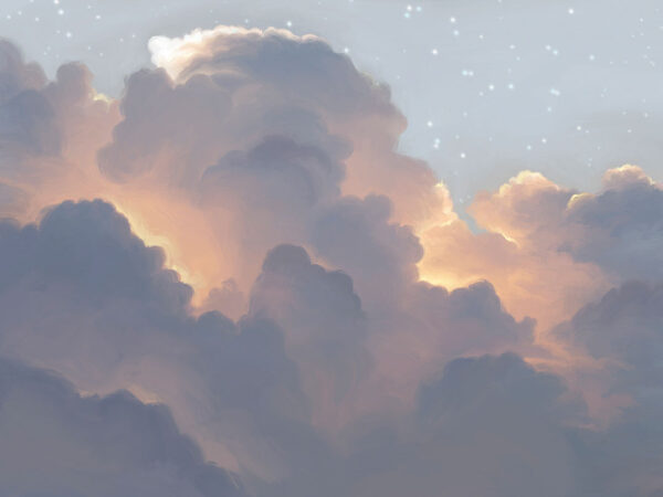 Fototapeta z puszystymi chmurami na błękitnym niebie