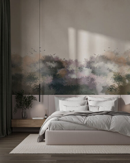 Fototapeta do sypialni z malowanymi wielokolorowymi gałęziami drzew