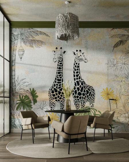 Fototapeta do kuchni z grafiką żyraf w dżungli