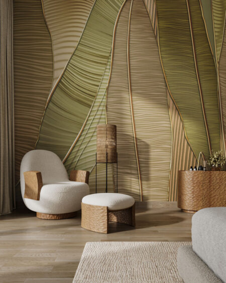 Fototapeta do salonu z teksturowaną mozaiką liści